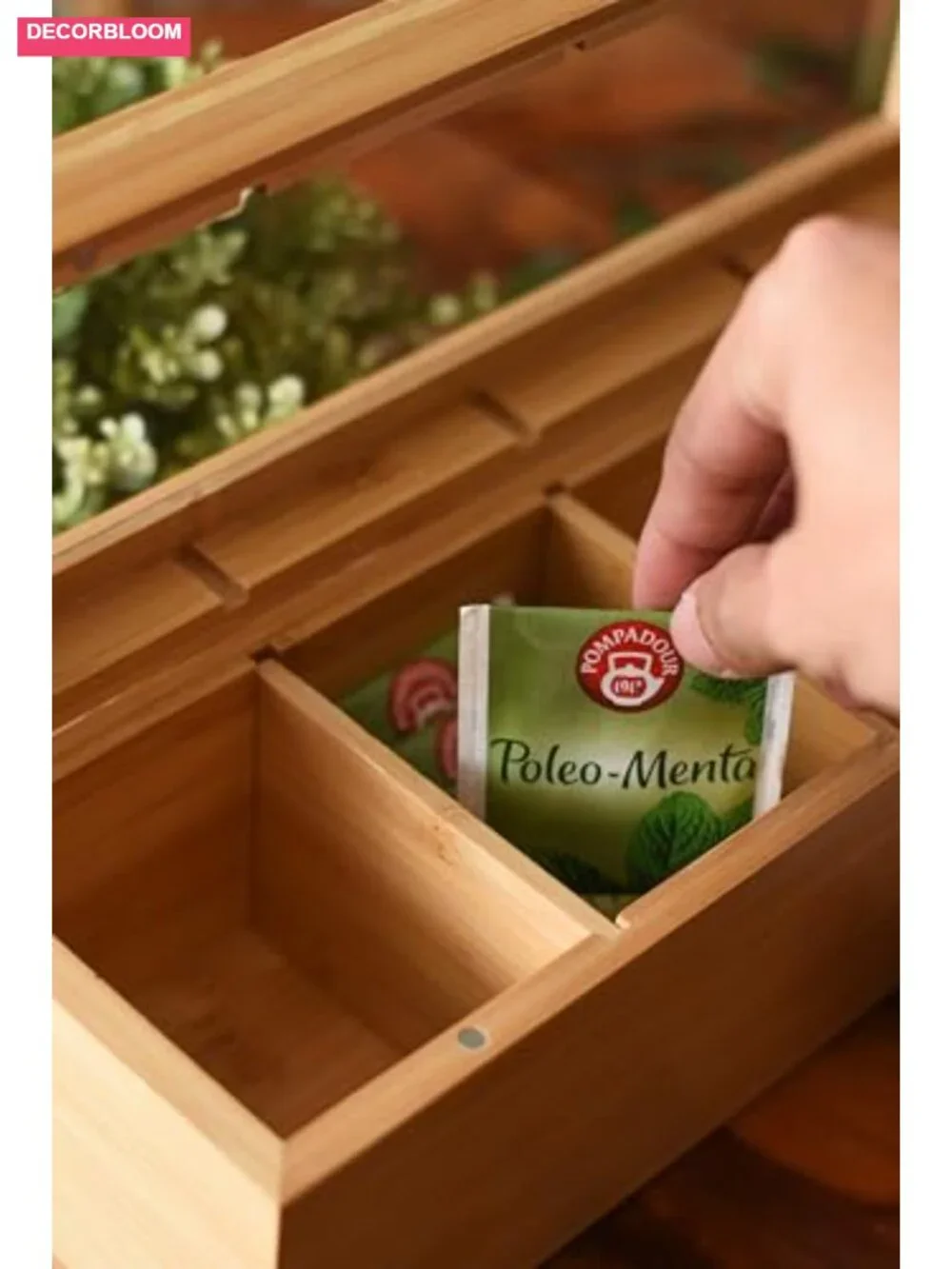 Acacia Wood Tea Bag Organizer - 8 Compartments, Storage Chest for Tea Bags &